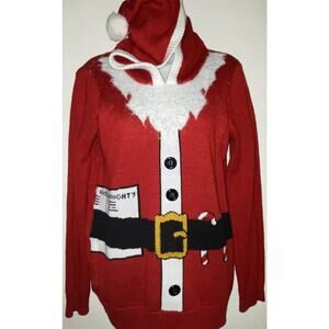 Ugly Christmas Sweater Sz Medium Santa Suit Hooded Long Sleeve Holiday